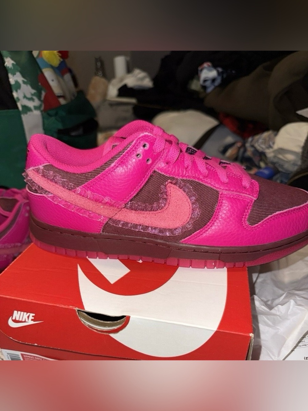 Pink & burgundy Valentines Day Nike Dunk Low